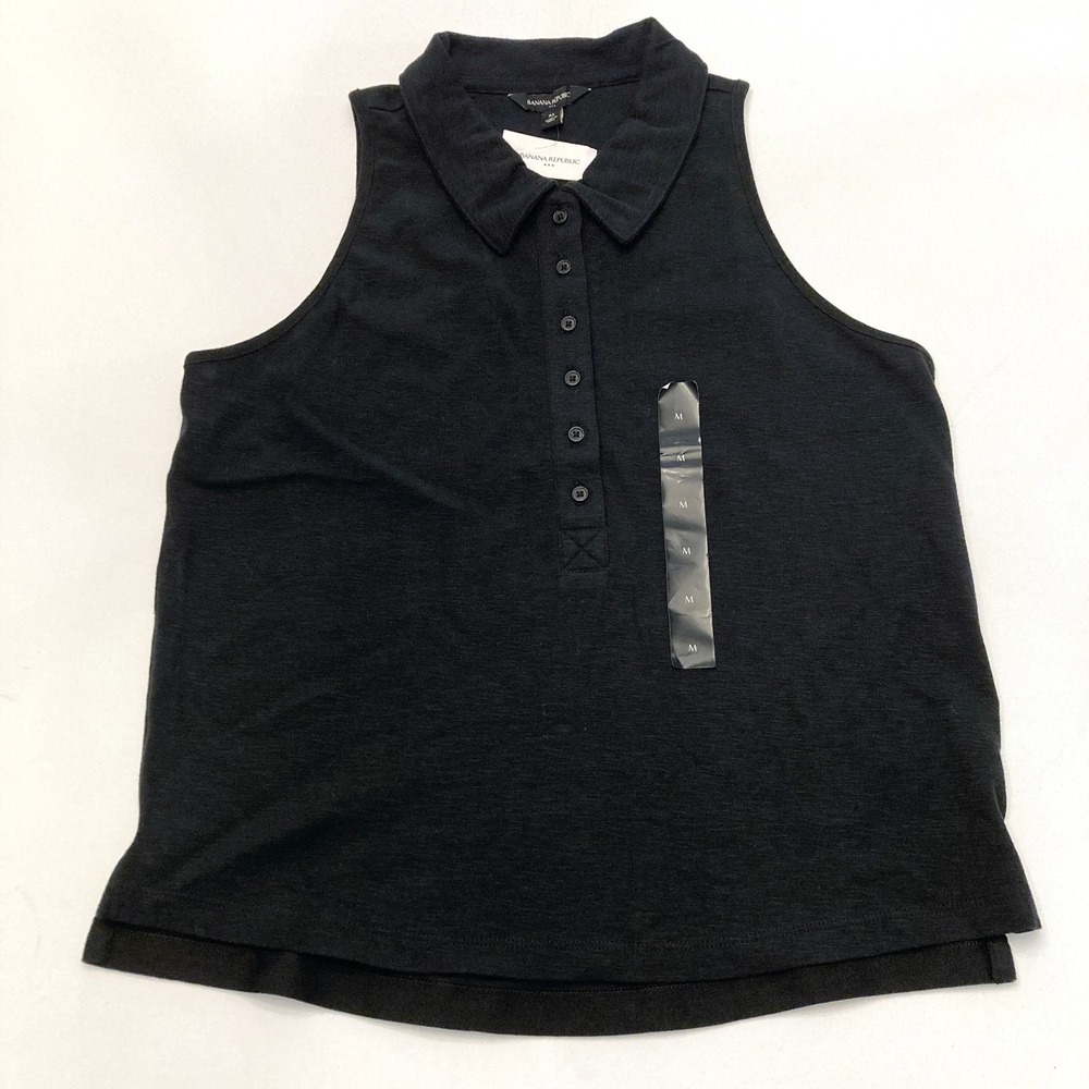 Banana Republic Sleeveless Slub Polo‎ Tank Top Shirt Black Womens M NEW